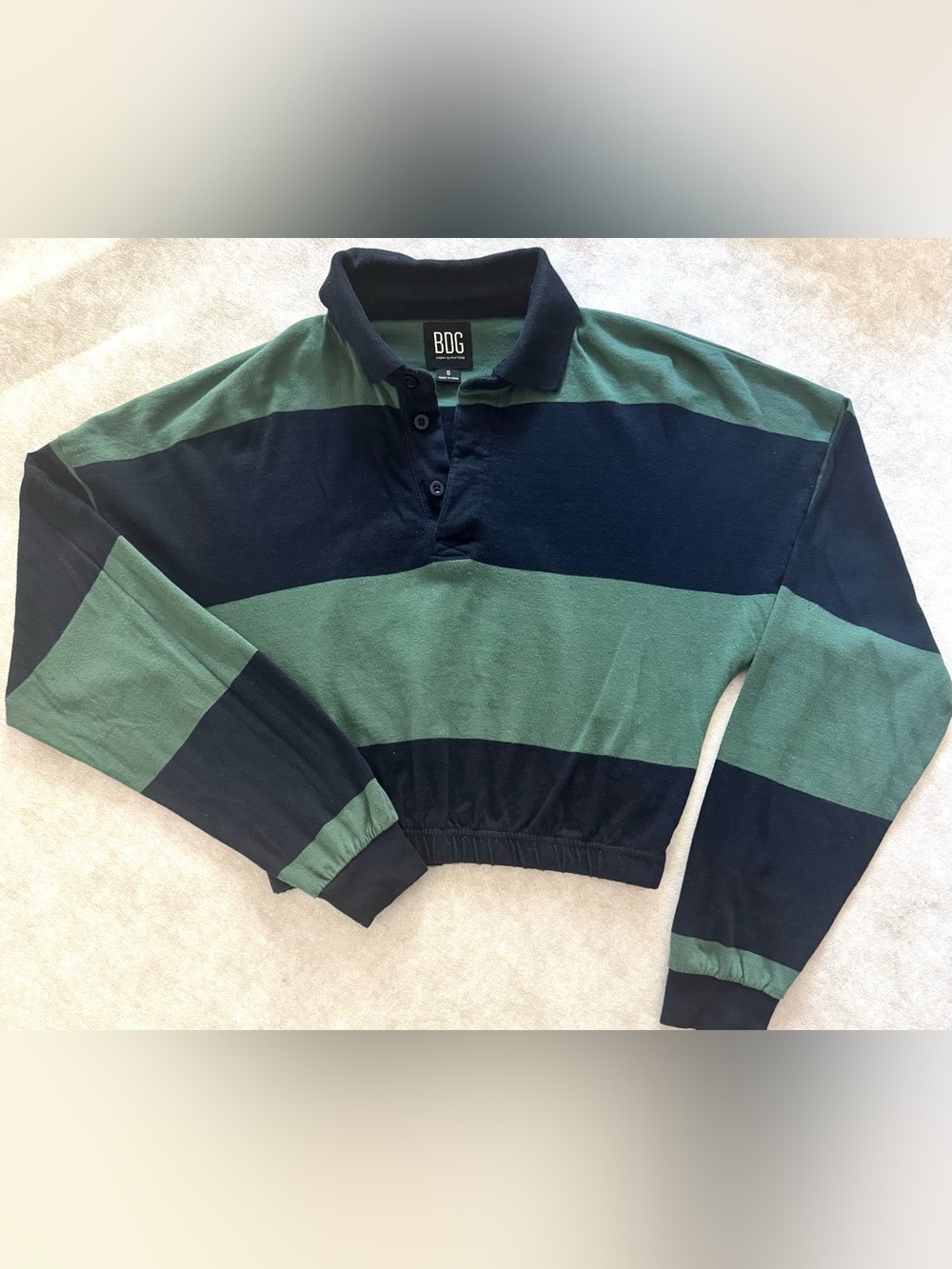 BDG Urban Outfitters Color Block Cropped Rugby Preppy Top Navy Green Size Small